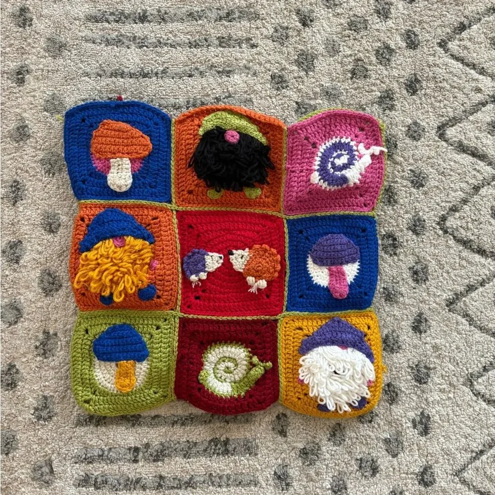 Handmade knit crochet gnome pillow cover